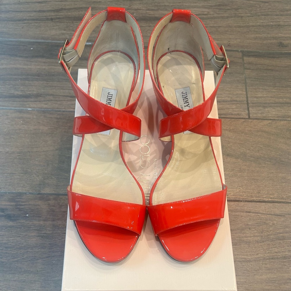 Jimmy Choo Women's "Chiara" Patent Leather Crisscross Sandal - MSRP $695